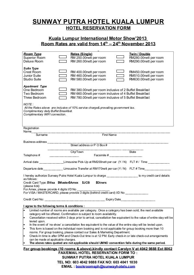 Hotel Reservation Form International Motor Show 14 24
