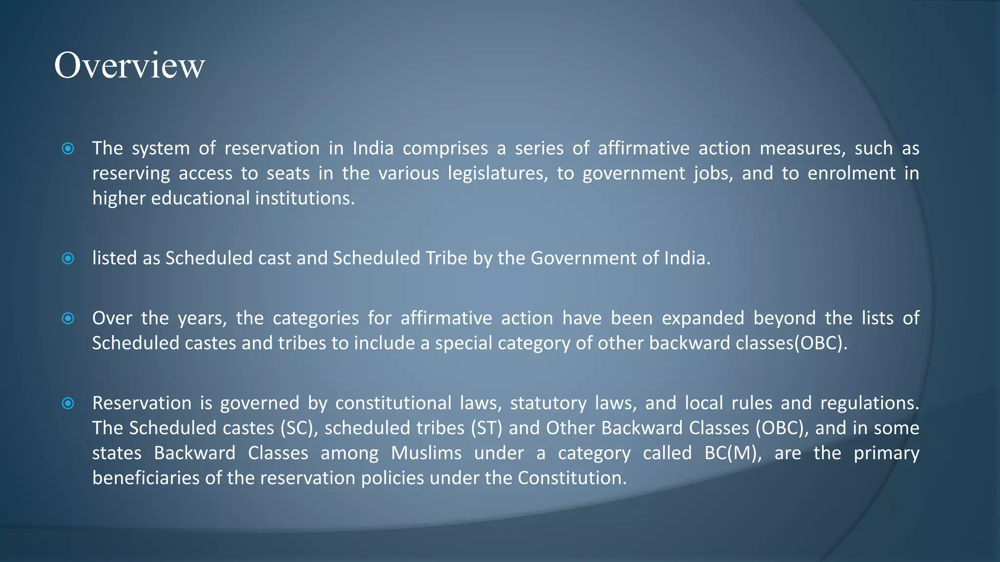 Reservation system in India | PPTX