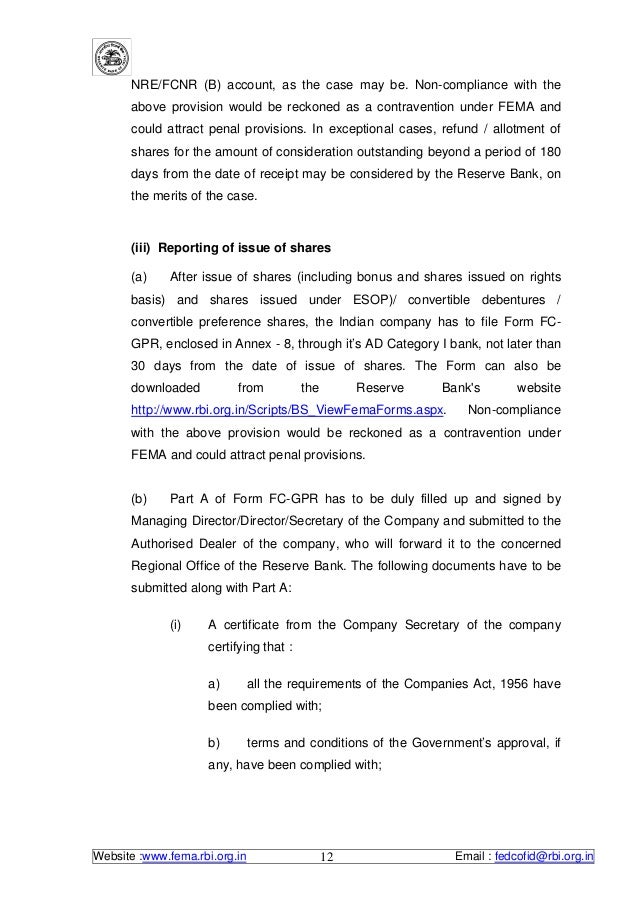 Fema provision for forex outward remittance