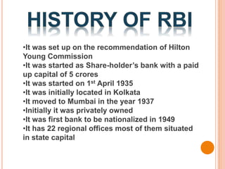 Rbi First Extablished Reserve bank of india (RBI) | PPTX