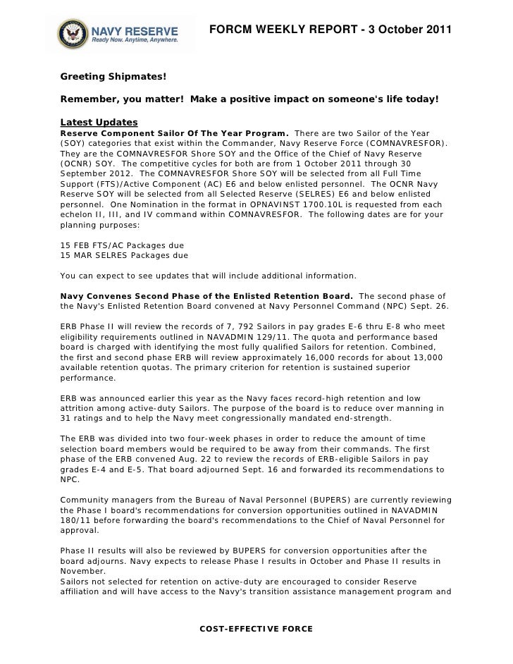 Reserve Force Weekly 3 October 2011