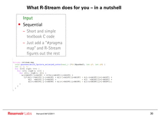 What R-Stream does for you – in a nutshell

     • Input
     • Sequential
        – Short and simple
          textbook ...
