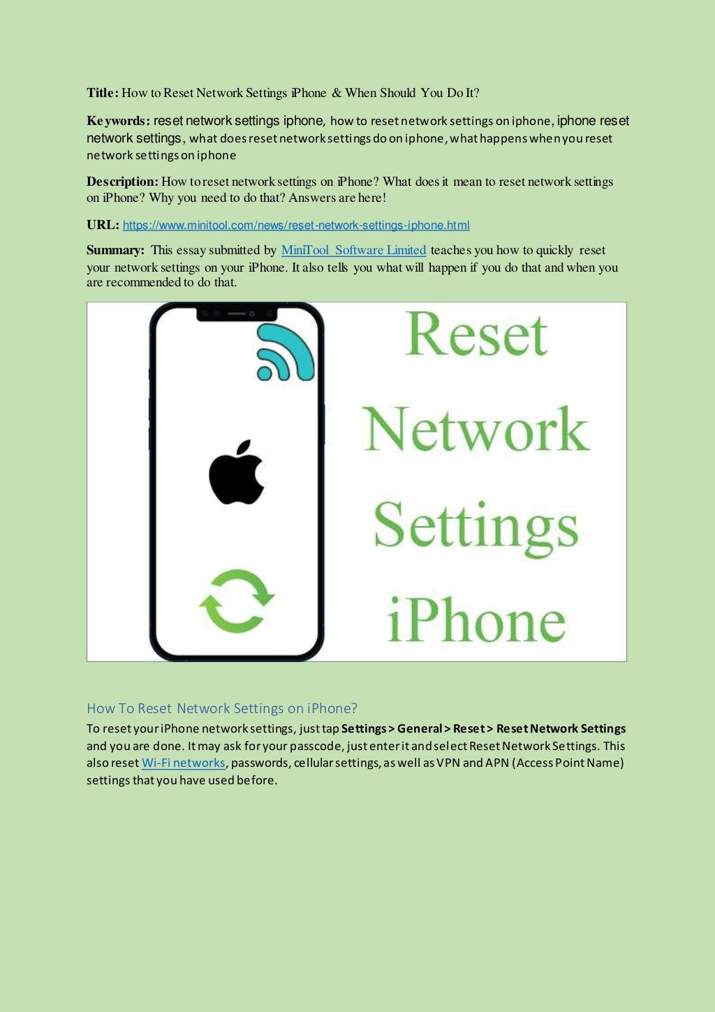 Reset network settings iphone