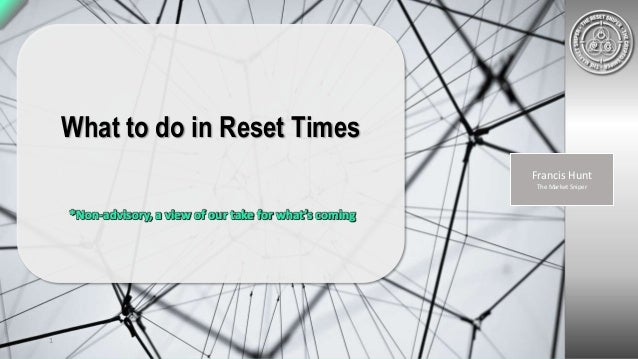 What to do in Reset Times
*Non-advisory, a view of our take for what’s coming
1
Francis Hunt
The Market Sniper
 