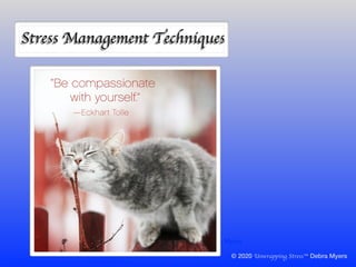 © 2020 Unwrapping Stress™ Debra Myers
© 2020 Unwrapping Stress™ Debra Myers
© 2020 Unwrapping Stress™ Debra Myers
Stress Management Techniques
© 2020 Unwrapping Stress™ Debra Myers
 