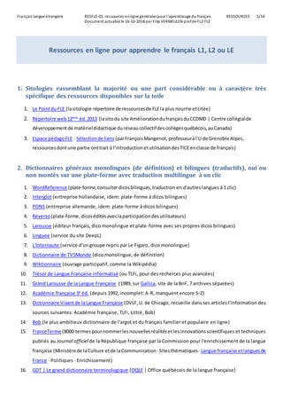 Ressources pour apprendre le français | DOCX