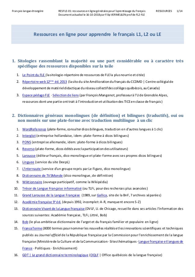 Ressources Pour Apprendre Le Francais