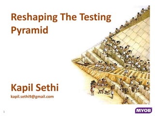 1
Reshaping The Testing
Pyramid
Kapil Sethi
kapil.sethi9@gmail.com
 