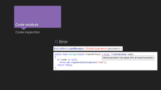 Code analysis 
 Error 
Code inspection 
 