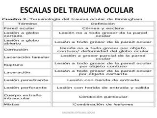 ESCALAS DEL TRAUMA OCULAR

URGENCIAS OFTALMOLOGICAS

 