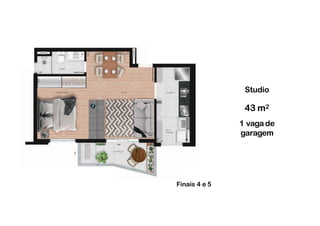 Studio
43 m2
1 vagade
garagem6.20
2.15
1.30
3.18
2.40
1.20
4.03
1.10
3.85
Finais 4 e 5
 
