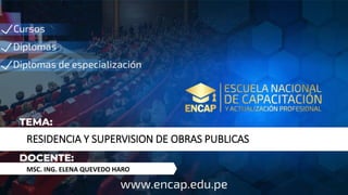 RESIDENCIA Y SUPERVISION DE OBRAS PUBLICAS
MSC. ING. ELENA QUEVEDO HARO
 