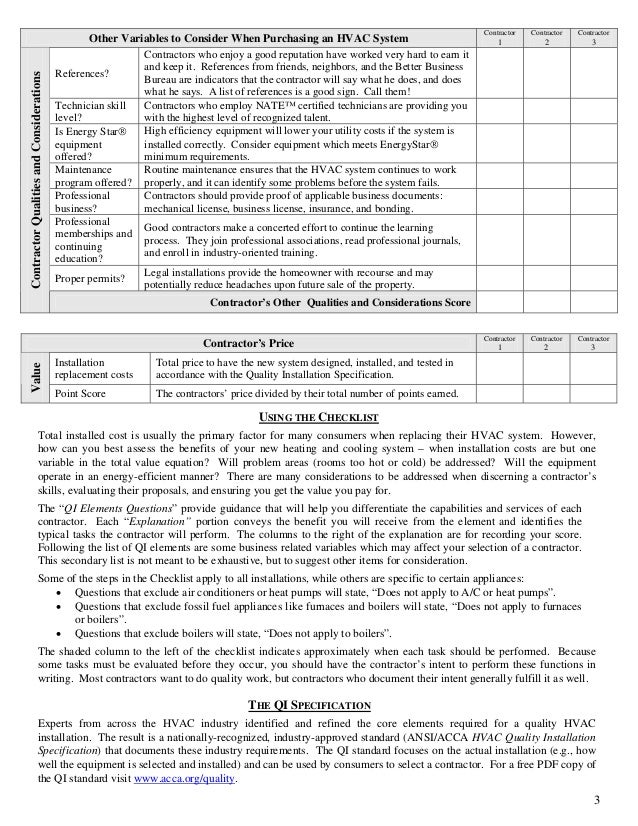 Residential HVAC Installation Check list by Andrew's Refrigeration