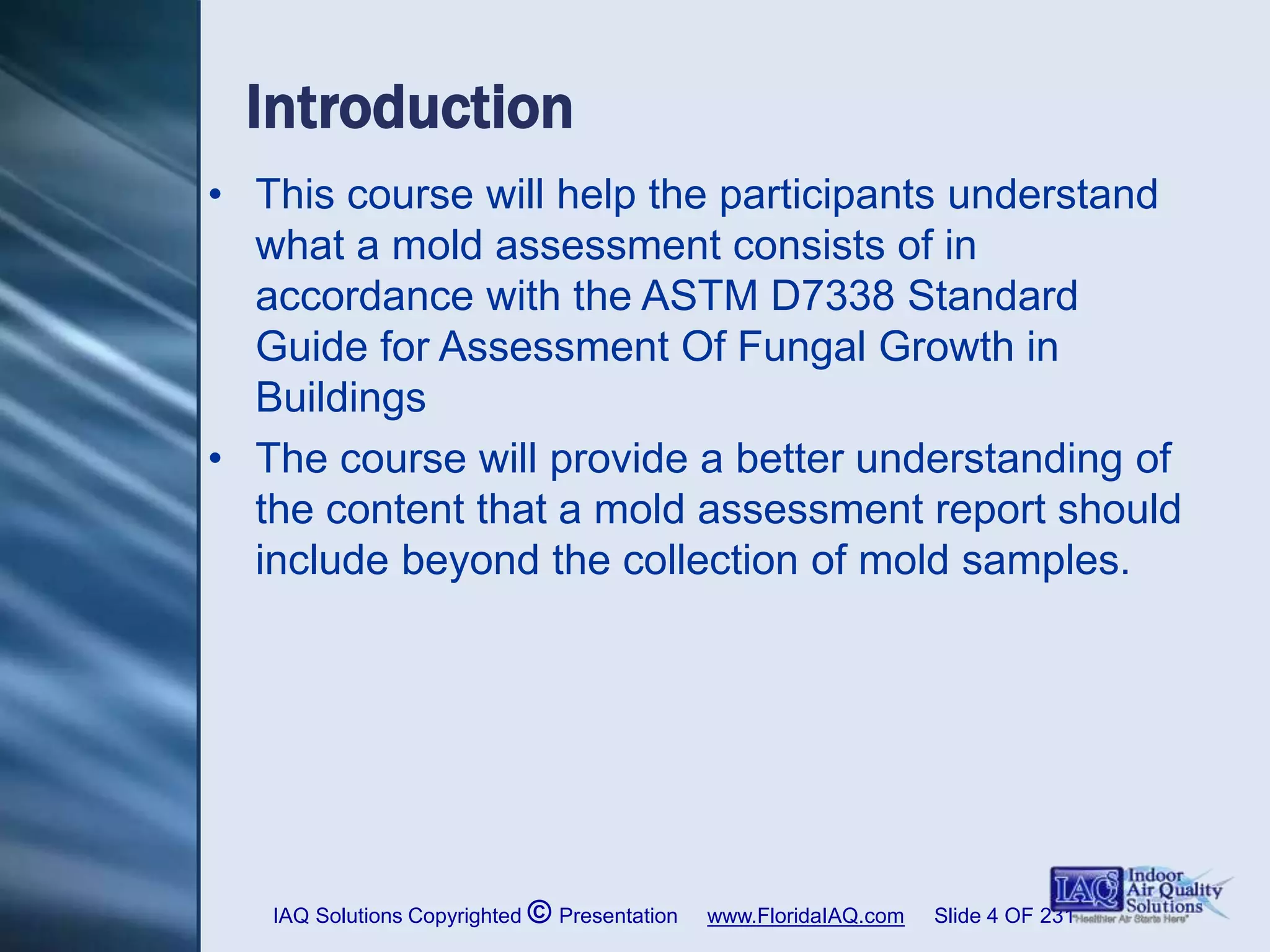 Mold Ast Residential Mold Assessment ASTM D7338 IAQS Abbreviated Version | PPSX