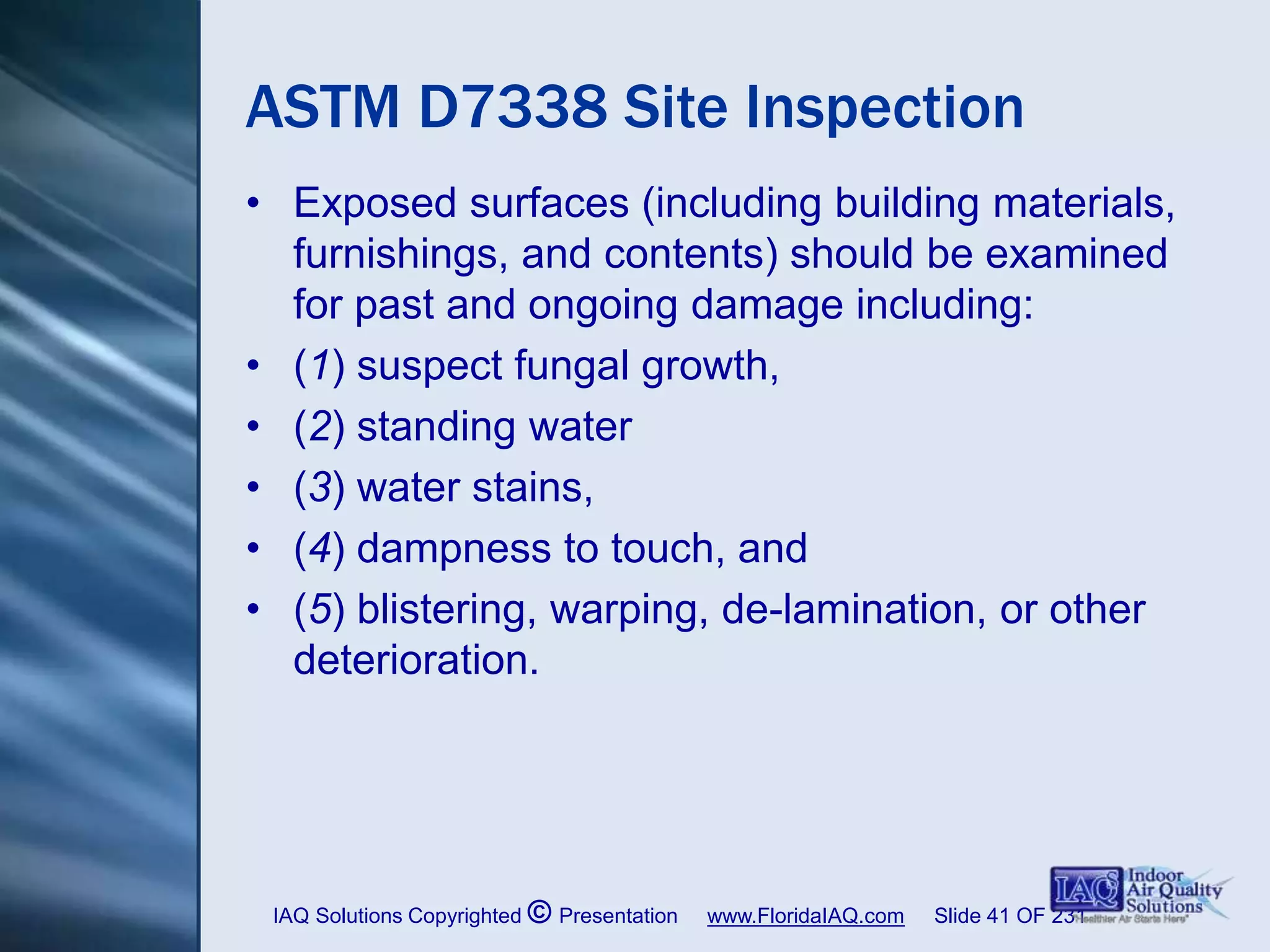 Residential Mold Assessment ASTM D7338 IAQS Abbreviated Version | PPSX