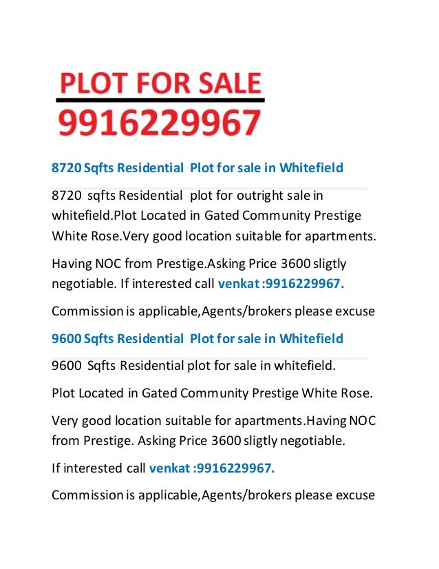 Residential Plot Land for sale in Whitefield