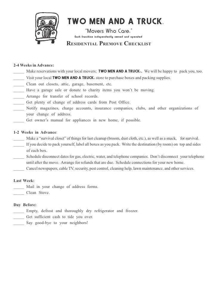 Residential Pre Move Checklist