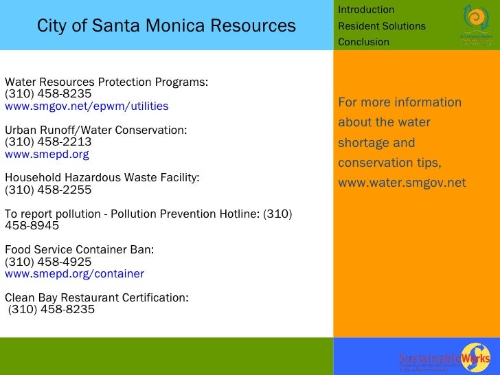Water Efficiency For Residents Of Santa Monica Presentation