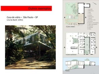 Outros exemplos

Casa de vidro – São Paulo – SP
Lina bo Bardi (1951)
 