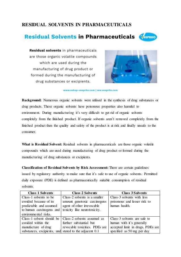 Residual solvents in pharmaceuticals