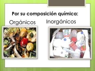Por su composición química:
Orgánicos     Inorgánicos
 