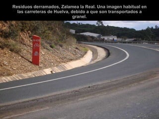 Residuos derramados, Zalamea la Real. Una imagen habitual en las carreteras de Huelva, debido a que son transportados a granel. 