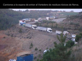 Camiones a la espera de entrar al Vertedero de residuos tóxicos de Nerva. 