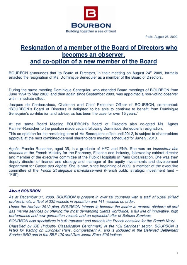 resignation from the board