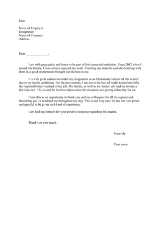 Resignation Letter due to Sickness | PDF