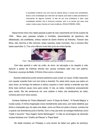 “(Re)significando o memorial   2ª escrita”.