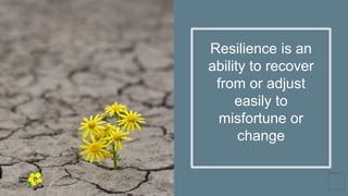 Resilience is an
ability to recover
from or adjust
easily to
misfortune or
change
Yellow
Pond
 