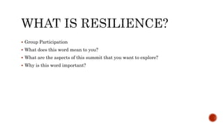  Group Participation
 What does this word mean to you?
 What are the aspects of this summit that you want to explore?
 Why is this word important?
 