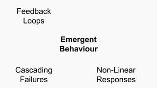 Emergent
Behaviour
Non-Linear
Responses
Cascading
Failures
Feedback
Loops
 