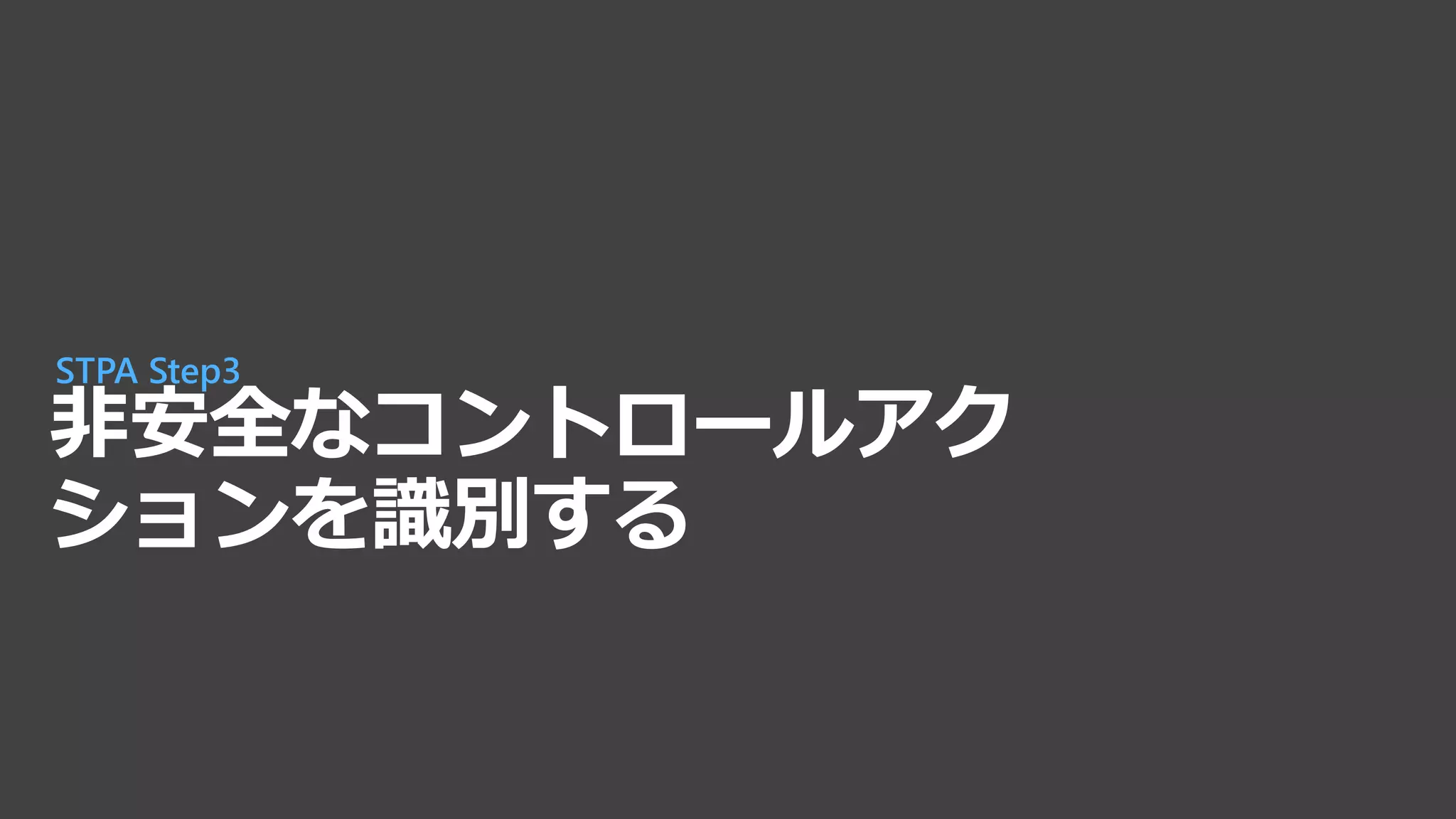非安全なコントロールアク
ションを識別する
STPA Step3
 