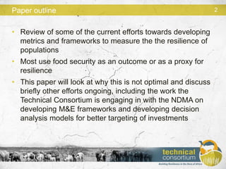 A review of existing analytical frameworks, metrics and outcomes designed to measure enhanced resilience in the Horn of Africa