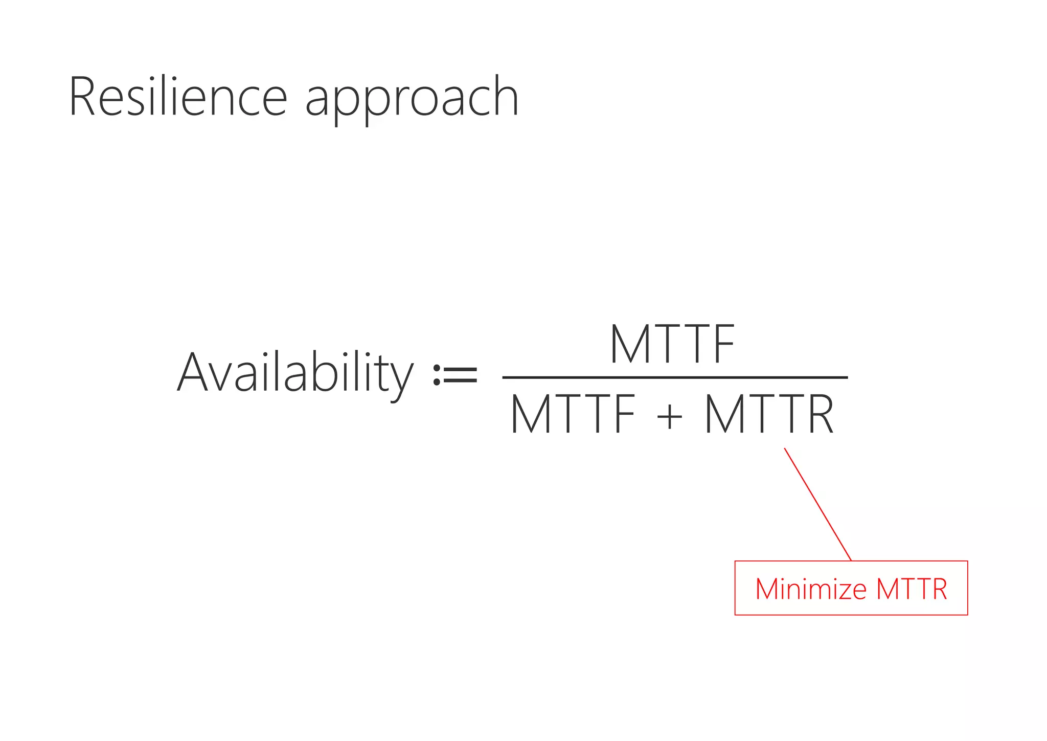 Resilience approach
Availability ≔
MTTF
MTTF + MTTR
Minimize MTTR
 