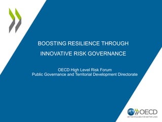 BOOSTING RESILIENCE THROUGH
INNOVATIVE RISK GOVERNANCE
OECD High Level Risk Forum
Public Governance and Territorial Development Directorate
 
