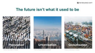 GlobalisationUrbanisationPopulation
The future isn’t what it used to be
Photo by chuttersnap on UnsplashPhoto by Ruslan Bardash on UnsplashPhoto by Ryoji Iwata on Unsplash
 