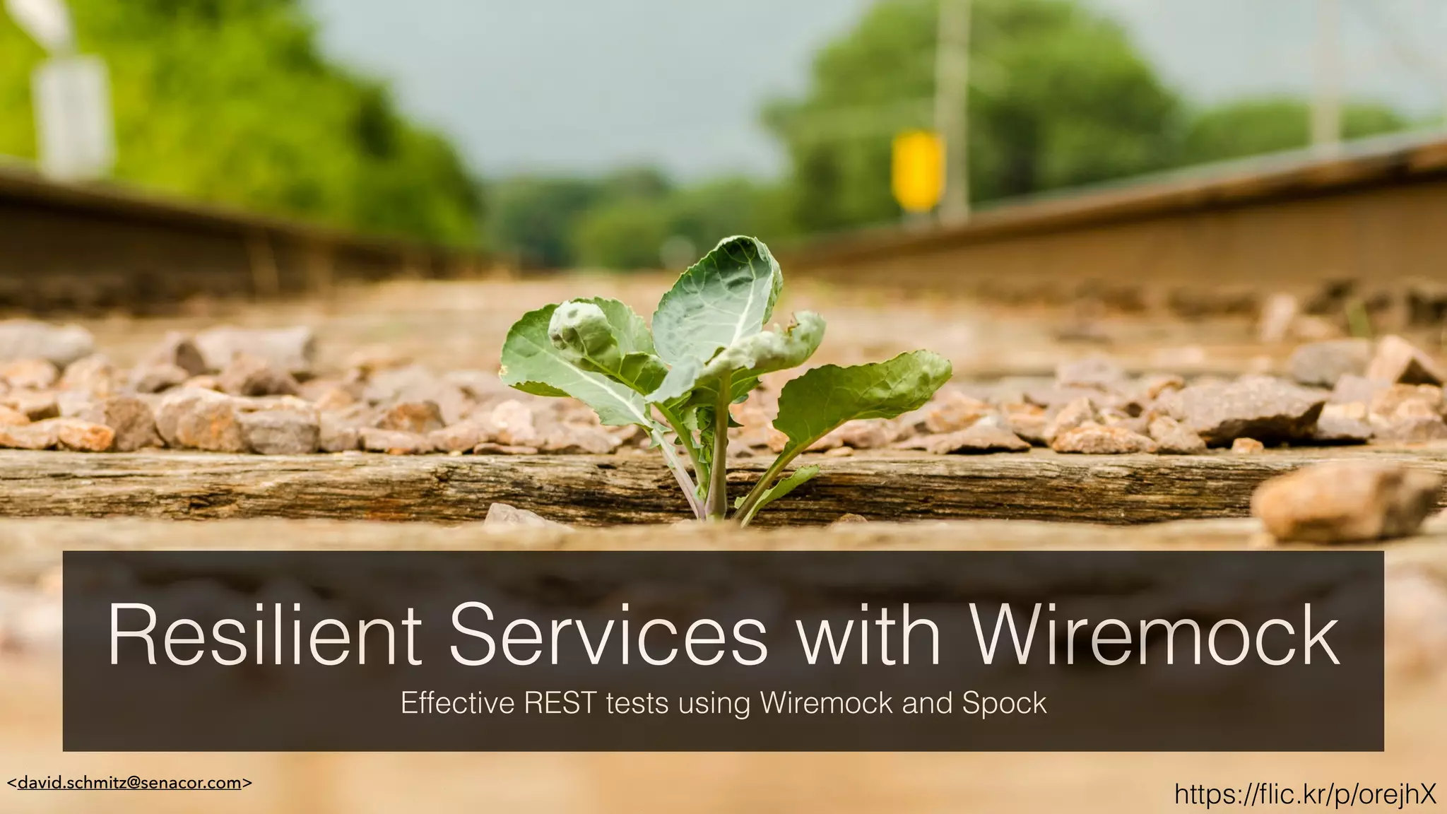 <david.schmitz@senacor.com>
Resilient Services with Wiremock
Effective REST tests using Wiremock and Spock
https://ﬂic.kr/p/orejhX
 