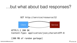 <david.schmitz@senacor.com>
…but what about bad responses?
Client Service
HTTP/1.1 200 OK
Content-Type: application/json;charset=UTF-8
[300 MB of random garbage]
GET http://service/resource/12
 