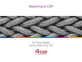 Dr Tony Rooke
Director Reporting, CDP
Reporting to CDP
 
