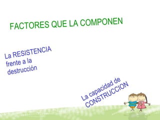 FACTORES QUE LA COMPONEN La RESISTENCIA frente a la destrucción La capacidad de CONSTRUCCION 