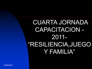 28/08/2011  CUARTA JORNADA CAPACITACION -2011- “RESILIENCIA,JUEGO Y FAMILIA” 