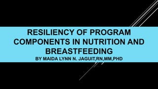 RESILIENCY OF PROGRAM
COMPONENTS IN NUTRITION AND
BREASTFEEDING
BY MAIDA LYNN N. JAGUIT,RN,MM,PHD
 