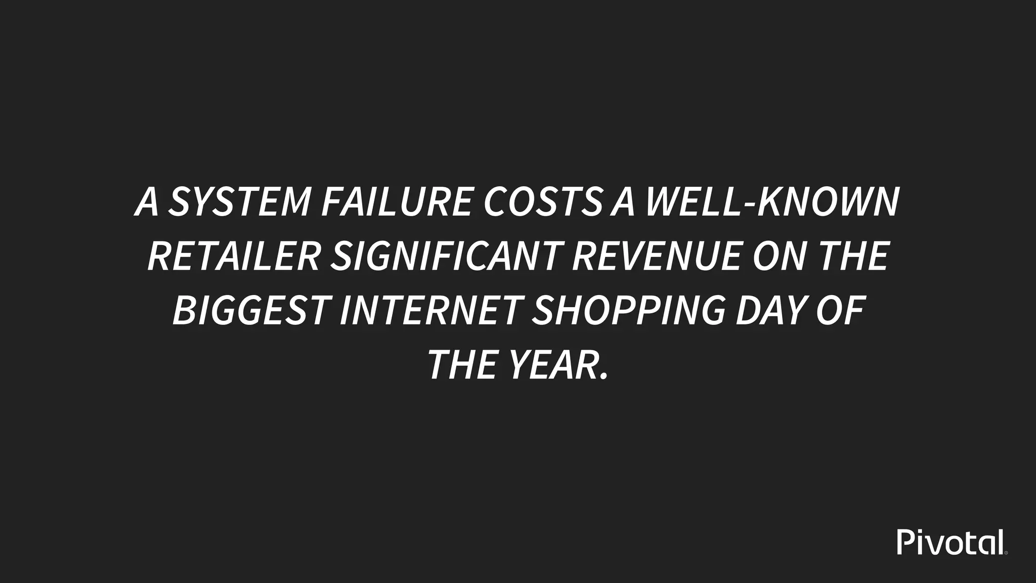 A	SYSTEM	FAILURE	COSTS	A	WELL-KNOWN
RETAILER	SIGNIFICANT	REVENUE	ON	THE
BIGGEST	INTERNET	SHOPPING	DAY	OF
THE	YEAR.
 
