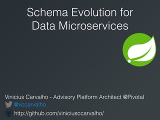 Vinicius Carvalho - Advisory Platform Architect @Pivotal
@vccarvalho
http://github.com/viniciusccarvalho/
Schema Evolution for
Data Microservices
 