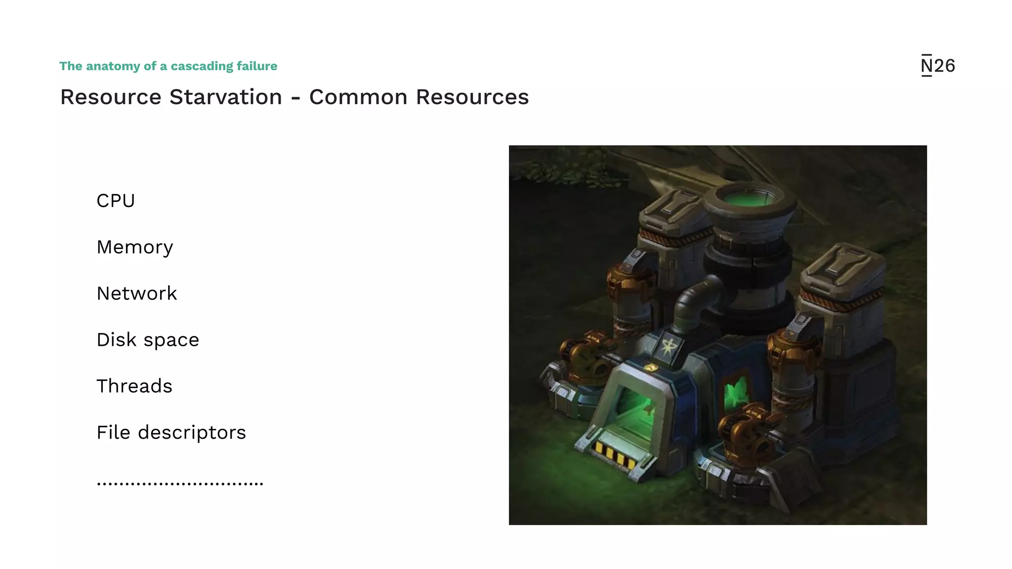 CPU
Memory
Network
Disk space
Threads
File descriptors
………………………...
Resource Starvation - Common Resources
The anatomy of a cascading failure
 