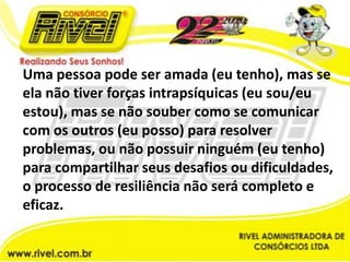 Uma pessoa pode ser amada (eu tenho), mas se ela não tiver forças intrapsíquicas (eu sou/eu estou), mas se não souber como se comunicar com os outros (eu posso) para resolver problemas, ou não possuir ninguém (eu tenho) para compartilhar seus desafios ou dificuldades, o processo de resiliência não será completo e eficaz.