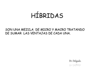 HÍBRIDAS
SON UNA MEZCLA DE MICRO Y MACRO TRATANDO
DE SUMAR LAS VENTAJAS DE CADA UNA.
Dr. Delgado.
 