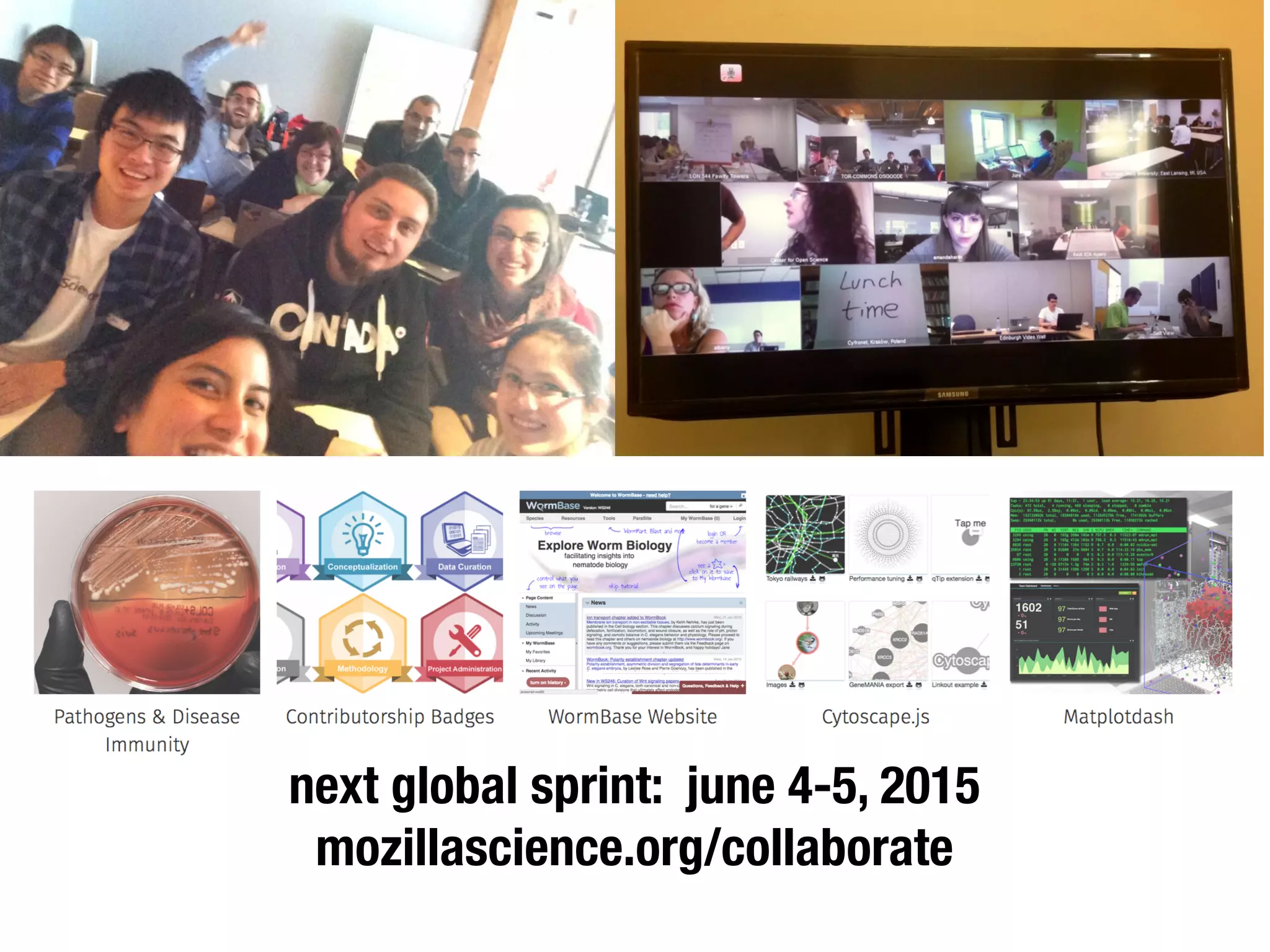 next global sprint: june 4-5, 2015
mozillascience.org/collaborate
 